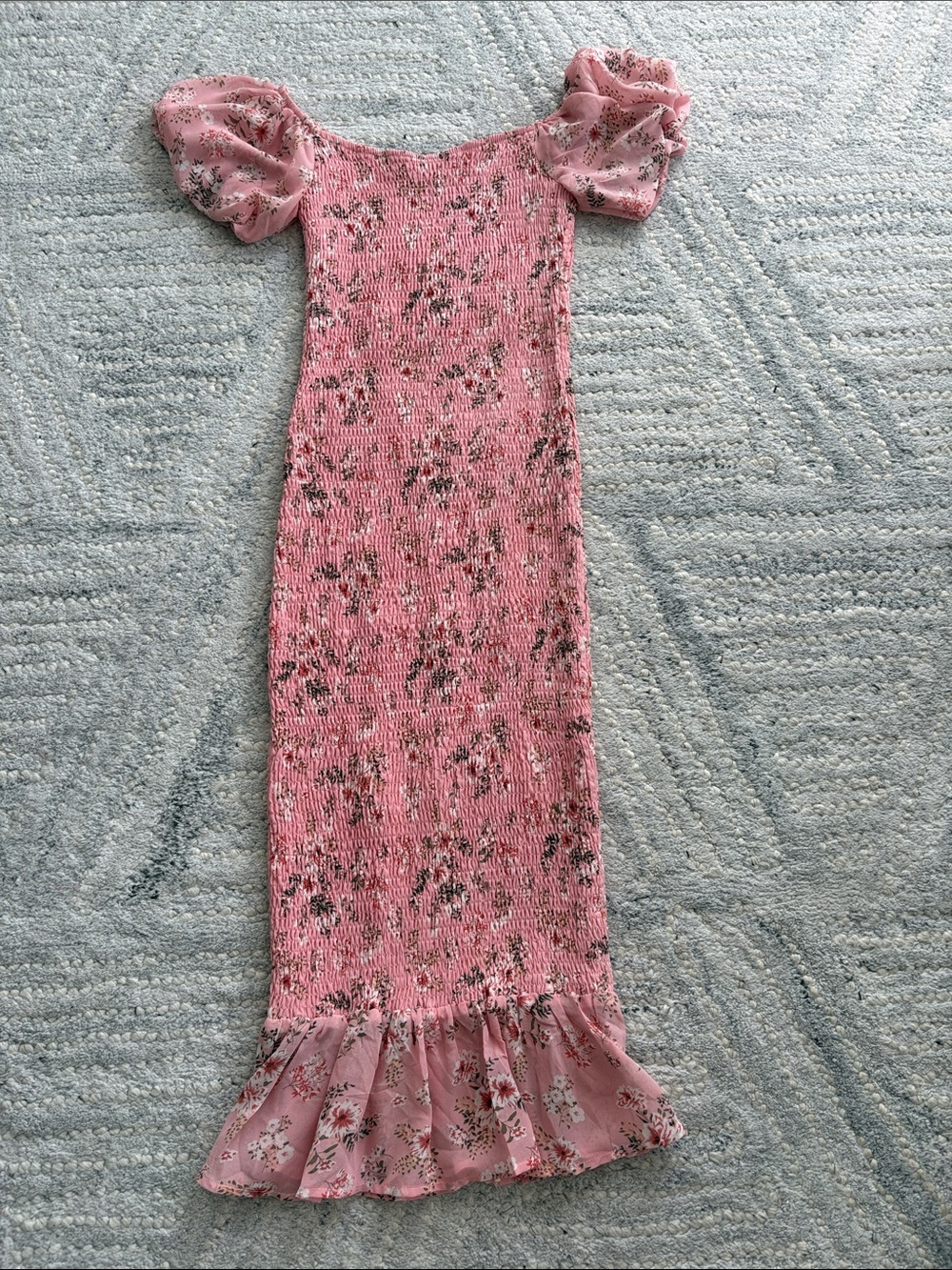 Pink Floral Dress with Puff Sleeves